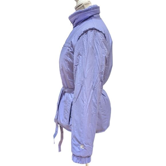 VTG Robbe Skiwear USA Ladies S Ski & Snow Jacket Purple Tie Waist Ruffle Trim - Picture 4 of 12